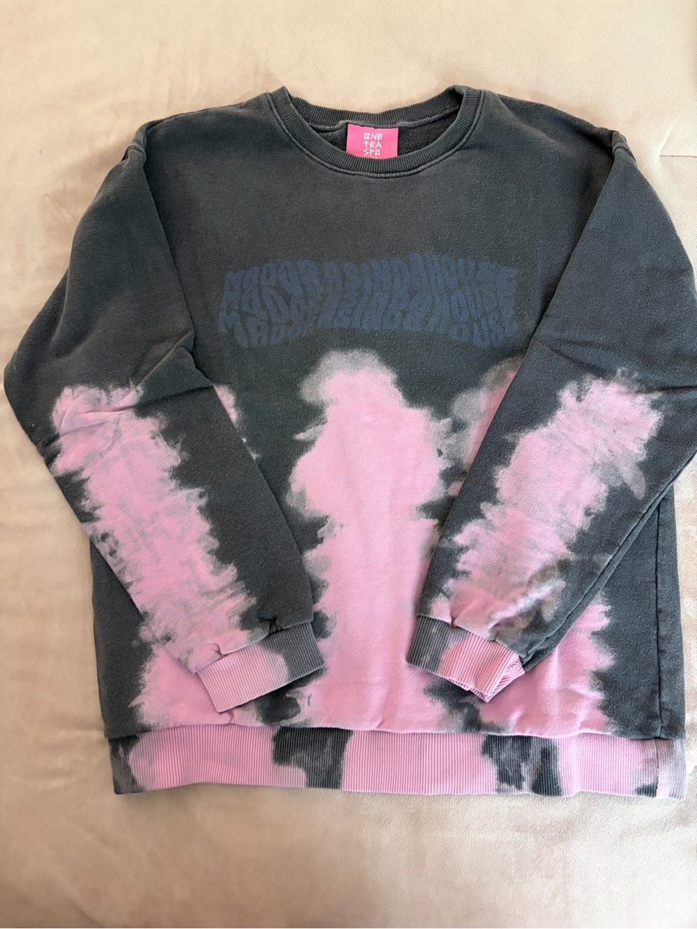 One Teaspoon Pink and Charcoal Tie-Dye Crewneck Sweatshirt